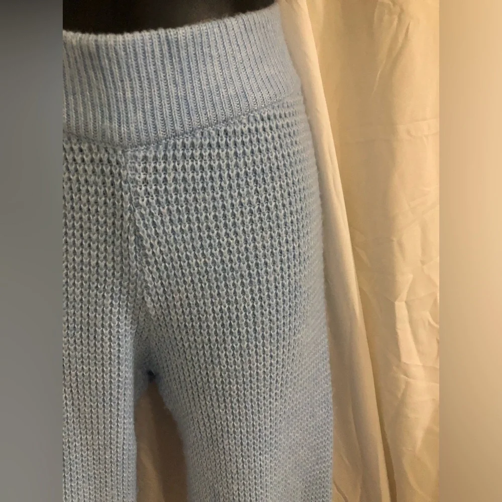 Blue crochet sweater knit style wide leg cozy loungewear pants size medium new‎
